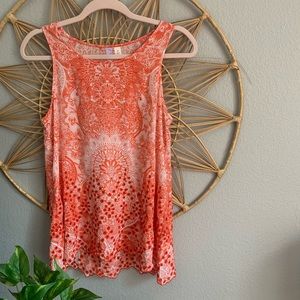 Francesca’s Alya Orange Eyelet Hem Sleeveless Top